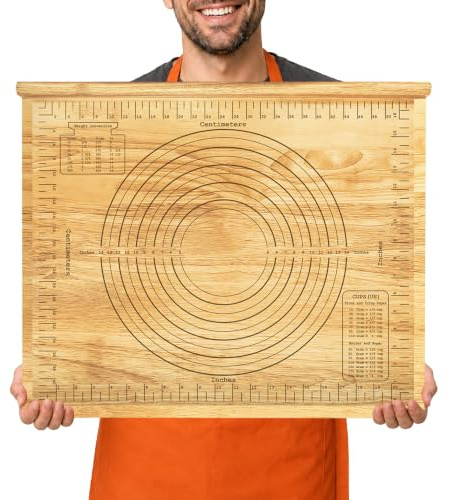 Montex Pastry Board with Measurement 23.5“ x 19.5, Kneading Board Wood, Pastry Baking Board with Counter Lip