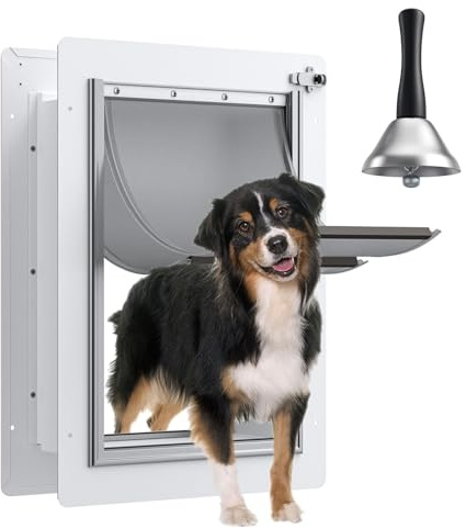 Dog Door for Wall Steel Frame, Telescoping Tunnel & Double Food-Grade Silicone Flaps Pet Door, Doggy Doors with Secure Lock (Pets Up to 40 lbs) - Medium
