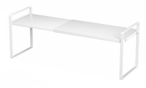 JONASHER Erweiterbares Schrankregal, Organizer, verstellbares Aufbewahrungsregal, stapelbar, Metall, Heimorganisation für Küche, Speisekammer, Gewürzschrank, unter der Spüle, Arbeitsplatte, Weiß, 1