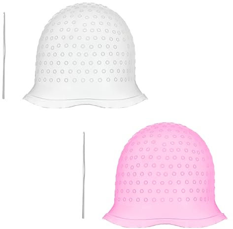 SträHnchenhaube SträHnenhaube SträNchen Haube SträHnchen Set Silikon HaarfäRbekappe Mit MetallhäKelung Weich Und Langlebig Leicht Zu Reinigen Geeignet FüR Frauen Und MäDchen 2 StüCk (Rosa/Weiß)