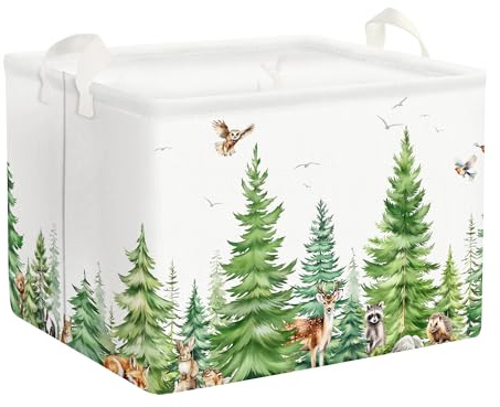 Clastyle Ceste Biancheria Bambini Animale Cedro Cestino Giocattoli Vestiti Albero per Ragazzo Ragazza Cestino Portaoggetti per Bagno Cameretta Bucato, Cervo Gufo, 40x30x30 cm