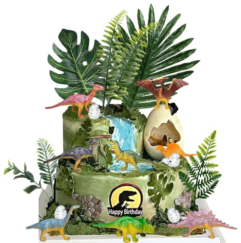 18Pcs Dinosaur Decorations - Boys Jungle Party Set, Dinosaur Eggs, Kids Cake Decorations