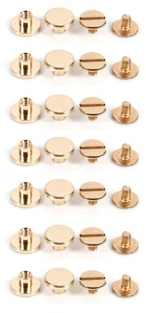 Brrnoo Rivetti a Vite per Cuoio Dorati in Ottone Massiccio Adatti a Borse Scarpe e Accessori Artigianali 10 Set con Punta a Bottone e Finitura Oro Lucente