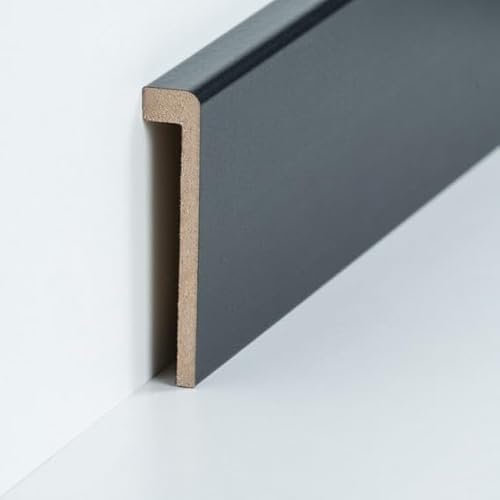 PROVISTON Lot de 5 bandes de recouvrement pour carrelage - Jusqu'à 85 mm de hauteur - 19 x 96 x 2 500 mm - Noyau en MDF - Noir - À coller, visser et clouer - Pour plinthes de carrelage - 12,5 m