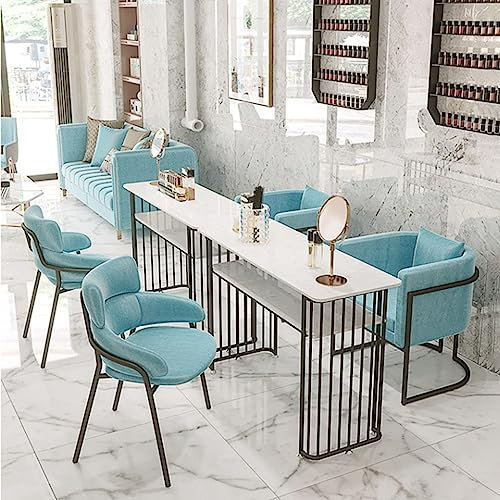 Tragbarer Marmor-Maniküretisch mit doppelschichtigem Aufbewahrungsregal, einfach zu montieren, Nagelschreibtisch für Salon, Spa, Schwarz (80 x 45 x 75)