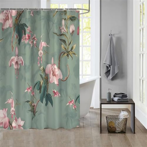 Duschvorhang Plants 150x180cm Beschwerter Saum Wasserdicht Duschvorhänge Waschbar Stoff Shower Curtains Mit Ösen Duschvorhangringe Faltbarer Bad Curtain Badewanne Badezimmer Vorhang Gardinen 1106