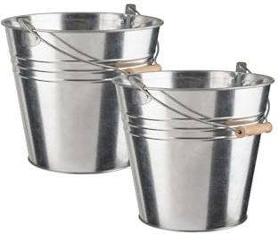 HOMESHOPA Galvanised Steel Bucket, 9 Litre 2 Pack Heavy-Duty Metal Bucket with Handle, Rust-Resistant Multipurpose Water Pail for Hot Ash Garden Waste Cleaning Storage for Home Garden, Outdoor Use