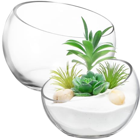 IWOWHERO 2stücke Rund Glas Pflanztopf Sukkulenten Topf Kleine Glas Blumentöpfe Für Pflanzen Blumentopf Rund Mit Schräger Öffnung Und Halbrundem Design Für Blumenarrangement Und Terrarium