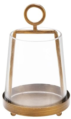 Vielseitige Moderne Bauernhaus-Metall-Laterne mit handgefertigter, Stabiler Glashülse aus Messing für Stumpenkerzen und Pflanzen, industriell, minimalistisch, Shabby Chic (1, Messing, 15,2 x 25,4 cm)