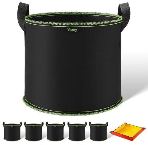 Vinitoy Tomato Grow Bags, 5 Pack 5 Gallon Breathable Plant Grow Bags with Nylon Handles, Heavy Duty Thickened Nonwoven Fabric Pots with Planting Mat for Vegetables, Fruits and Flowers, 20L