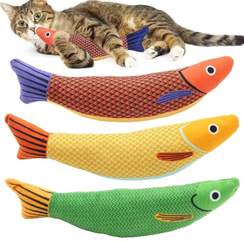 JSTHHTT 3PCS Spielzeug mit Katzenminze, 22cm Fisch Katzenminze Spielzeug, Simulation Fisch Katze Spielzeug, Katzenminze Kissen, Spielzeug Katze, Katze Interaktive Spielzeug für Katze Haustiere