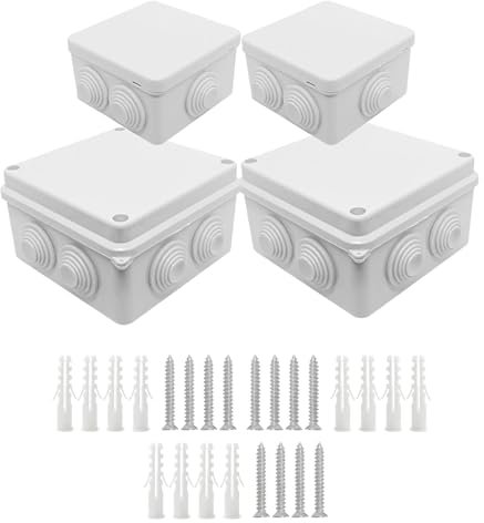 Anschlussdose Wasserdicht IP65, 4 Stück Wasserdichte Abzweigdose, 85 x 85 x 50 mm, 100 x 100 x 70 mm Elektrische Abzweigdose, Verteilerdose Aufputz Kunststoff, mit Schraube für Innen & Außen, Weiß