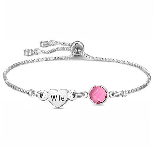 Wife Gifts from Husband Dainty Silver Link Bracelet for Partner Wifey Heart Bracelet for Women Anniversary Wedding Valentines Birthday Gifts (Wife)