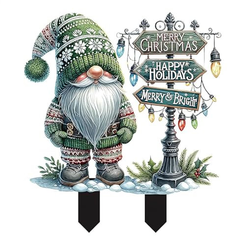 Christmas Gnome Garden Stake, Acrylic Gnome Garden Home Decor, Santa Garden Stake Decorations, Weather-Proof Winter Outdoor Decorations 2D For Porch Lawn