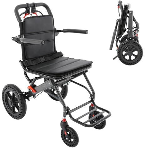 DIFU Rollstuhl Faltbar Leichtbis zu 100 kg, Transportrollstuhl Faltrollstuhl für Zuhause, Behinderte und Senioren, Liegerollstuhl mit Fußstütze & Separate Bremse