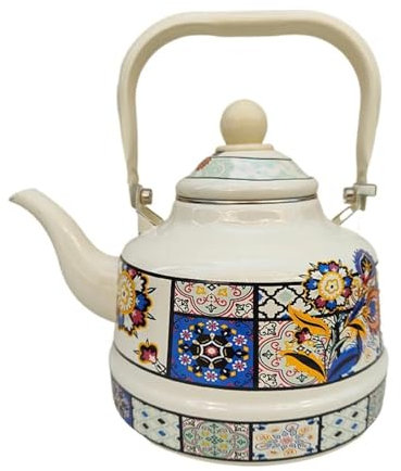 Teekannen und Kaffeegeschirr Reise-Teeset Home Camping Wasserkocher, Verdickte Emaille-Teekanne, 1,7 L, Emaillierter Alter Glockentopf Und Teekessel Im Zitronenblumen-Stil Teeservice(Type-A)