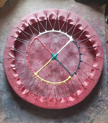 Tamburo nativo sciamanico da 35,6 cm, suono profondo e morbido, colore rosso ciliegia bufalo, tamburo sciamanico fatto a mano, percussioni, meditazione yoga, celebrazione eventi + battente, mazzuola