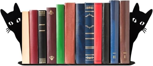 Buchstützen Katzenmotiv – Dekorative Metall-Buchstützen mit Rutschfester Unterseite | Schwarze Katzen-Deko für Bücherregal & Schreibtisch | Originelle Geschenkidee für Katzen- und