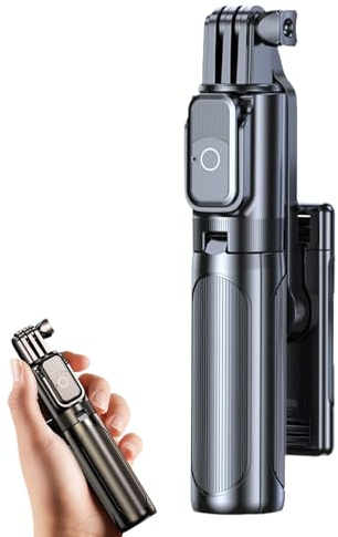 Selfie Viajes - Trípode Portátil con Mando a Distancia Inalámbrico | Soporte Estabilizador para Fotografía Deportiva, Retratos Grupales, Streaming en Exteriores y Videollamadas