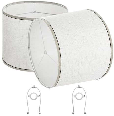VEVOR Pantalla de Lámpara 2 Piezas 29x32x24,5 cm de Lino PVC Estructura de Metal con Arpa Pantalla de Repuesto para Lámparas de Mesa, de Pie, Colgantes Montaje Fácil, Lino Claro con Borde Negro