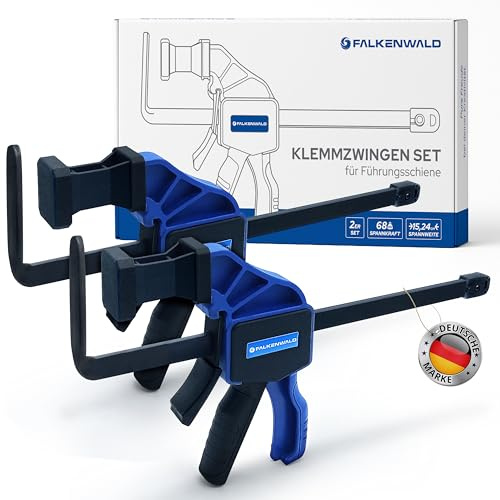 Falkenwald® Einhandzwinge Set 2 Stück zum Spannen, Dehnen, Fixieren mit einer Hand - Klemmzwinge für Führungsschiene - Spannzwinge Zwingen Einhandzwingen