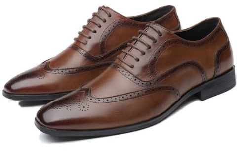 LMUIPMAA Zapatos Formales de Cuero para Hombre, Zapatos de Vestir Oxford Derby Brogue para Hombre,Marrón,47 EU