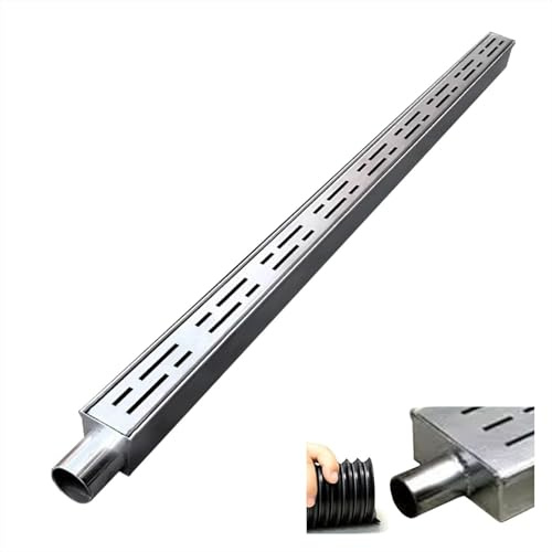 Outdoor Gutter Drainage Channel Kit - Narrow Trench Drain with End Caps & Outlet 1.25 to 4 Grate Drainage Trough for Effective Water Management