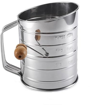 Stainless Steel 3 Cups Flour Sifter for Baking | Rotary Hand Crank Powdered Sugar Shaker and Flour Duster|