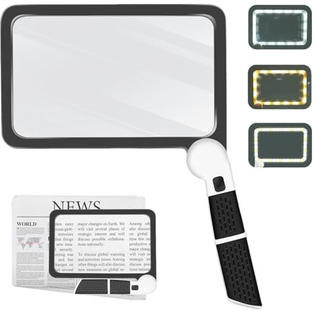 5X Lupe zum Lesen, Rechteckige Handlupe mit 48 LED-Licht, große faltbare leichte Seitenlupe für Senioren, Lesen, schwache Sicht, Bücher