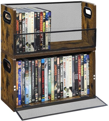 Salajory DVD Bluray Storage Rack 2-Pack with Handles, Holds 28 DVD or 32 Blu-ray Cases per Rack | Portable DVD Case Holder for Desktop, Closet, Video Games, Books & Movies