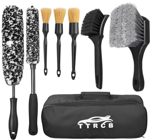 8Pcs Wheel Brush, Tire Brush, Wheel Cleaner Brush Set - 2 Soft Wheel Cleaning Brushes, Detailing Brush & Hard Tire Scrubber, Flexible and Durable Rim Cleaning Brush Kit for Wheels and Tires