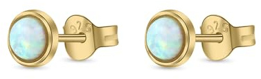 Heather Needham Silver Opal Stud Earrings – 18k Gold Plated Sterling Silver Bezel Set Synthetic Opal Studs for Women & Girls – 5mm ER307OP