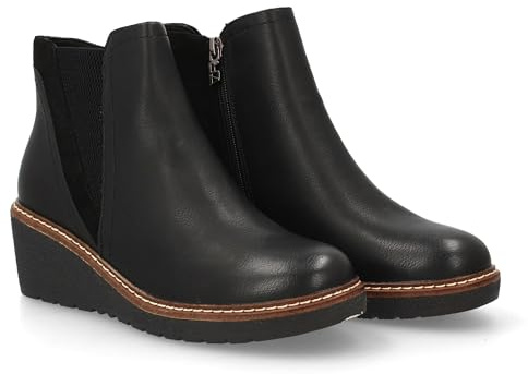 shoes&blues.es 97065 Botin para Mujer con Cuna y Elastico en el Lateral, Estampado Liso y Cierre de Cremallera. Ideal para Otono Invierno. Comodo, para Uso Diario. Negro Talla 37