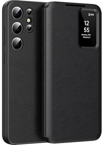 für Samsung Galaxy S24 Ultra Smart Clear View Hülle, Wallet Smartphone Case, für Samsung S24 Ultra 5G Handyhülle S View, Spiegel Flip, Sichtfenster, Smart View, Kartenfach Cover