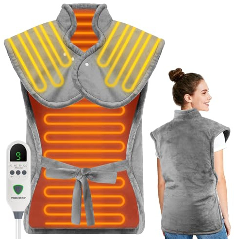VCKHRRY Termoforo Elettrico Cervicale e Spalle 60x100cm, 9 Livelli di Temperatura Riscaldamento Rapido, Timer di Spegnimento Automatico, con Cintura in Vita, Scaldaschiena, Flanella, Lavabile