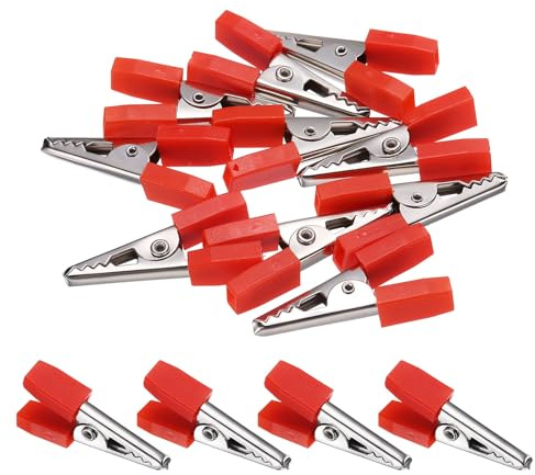 sourcing map 10 pinzas de cocodrilo de 33 mm pequeñas de acero con manos de plástico, pinzas de cocodrilo para multímetro, laboratorio, batería eléctrica, clip de plomo, color rojo
