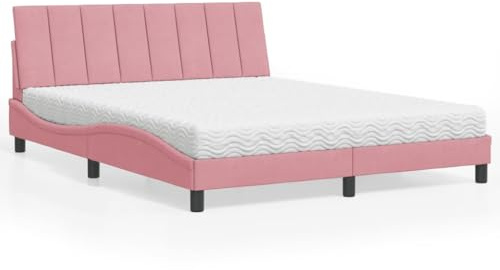 Runheo Hanko sammetssäng med madrass, rosa 160 x 200 cm, vågformsdesign, komfortskummadrass H2/H3, sovrumsmöbler