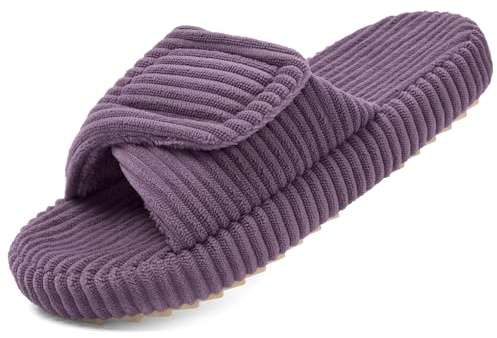 Coswind Chaussons Femme Mousse Mémoire Confortable Pantoufles Velours Côtelé Antiderapant Réglable Bout Ouvert Maison Chaussures Slippers Intérieur Extérieur Violet 39-40