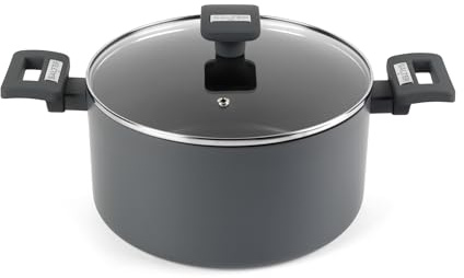 Salter Alto 24cm Stockpot - Recycled Pressed Aluminium, ILAG Non-Stick, Suitable for Induction, Cool Touch Bakelite Handles, Tempered Glass Lid with Steam Vent, PFOA & PFAS-Free, 10 Year Guarantee