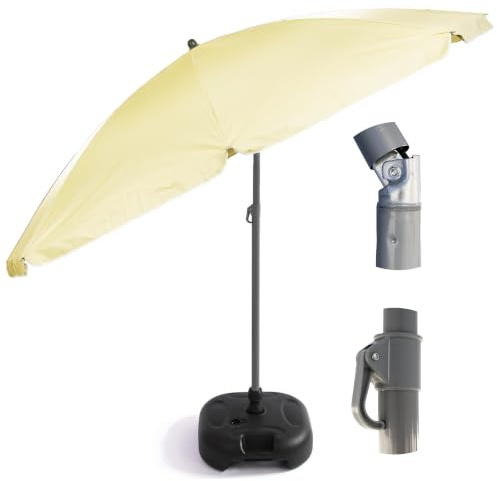 Out There! 2.4m Garden Parasol with Base Umbrella Sun Shade with Adjustable Height Tilt Function and UPF40+ Protection (Light Khaki)