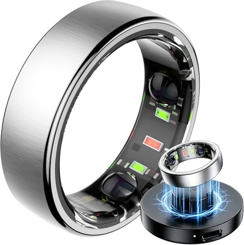 findtime Smart Ring Fitnessring Benachrichtigung Fitness Traking Ring Herzfrequenz HRV Schlaftracker Schrittzähler Gesundheitsring IP68 Wasserdicht Smartringe für Damen Herren Android iOS Größe 14