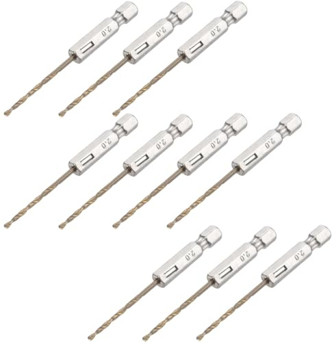 10Pcs Titanium Coated Brad Point Drill Bits,Hex Shank Twist Drill Set,High-Speed Steel Precision Cutting Tools for Woods,Metal & Plastic Drillings,Versatile Pilot Holes Makers(2mm）