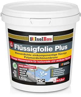 Isolbau Flüssigfolie PLUS 1,5kg - Dichtfolie für innen & Außenbereich - für Wand & Boden - Balkonabdichtung, Terrasse - Lösemittelfreie, wasserdichte Abdichtung Dichtmasse