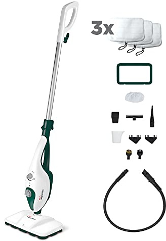 Polti Vaporetto SV240 - Escoba a vapor 2 en 1 con limpiador portátil, extra dotación de paños, 14 accesorios, ligera, 1.6 Kg, limpia sin detergentes, color blanco y azul