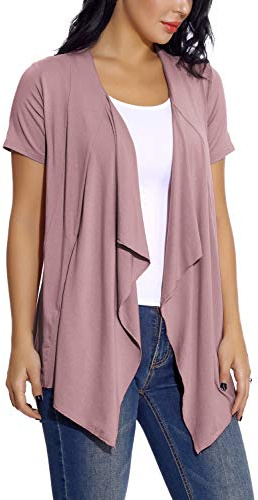 EXCHIC Elegante Manica Corta Cardigan da Donna Drappeggiato Orlo Irregolare Aperto Anteriore Giacca Sportiva Top