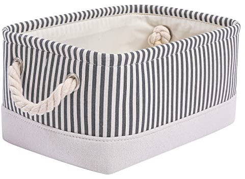 Mangata Caja de almacenamiento de tela, cesta de almacenamiento de lona engrosada plegable con asas de cuerda para ropa, juguetes (Rayas Grises, Small)