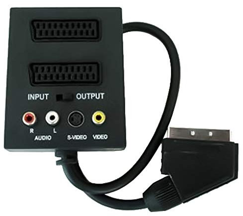 PremiumCord Adapter Scart/m-2Xcart + 3xCinch mit in/Out-Schalter