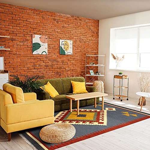 HAMID - Kelim Teppich Lori mit Geometrischem Oriental Design - 100% Wolle - Handgeknüpfter Kelim - Flurteppich, Wohnzimmer, Schlafzimmer, Wohnzimmer (D.1, 230x160cm)