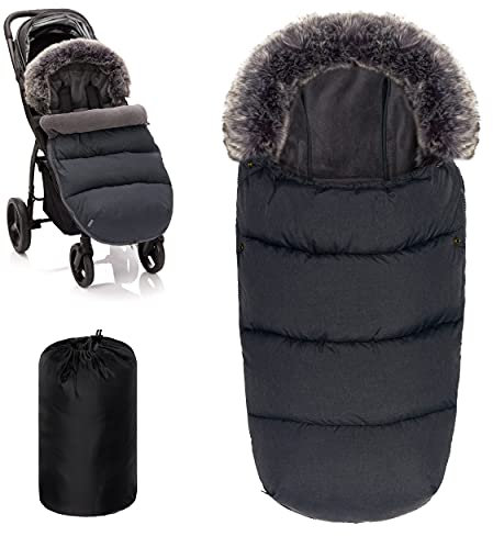 Zamboo Sacco Termico Passeggino Universale - Coprigambe Universale Passeggino con Imbracatura a 3 e 5 Punti, Fodera in Pile - Grigio scuro