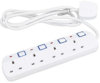 UK Plug 4 Gang Way Socket Extension lead Adaptor Individually Switched Sockets